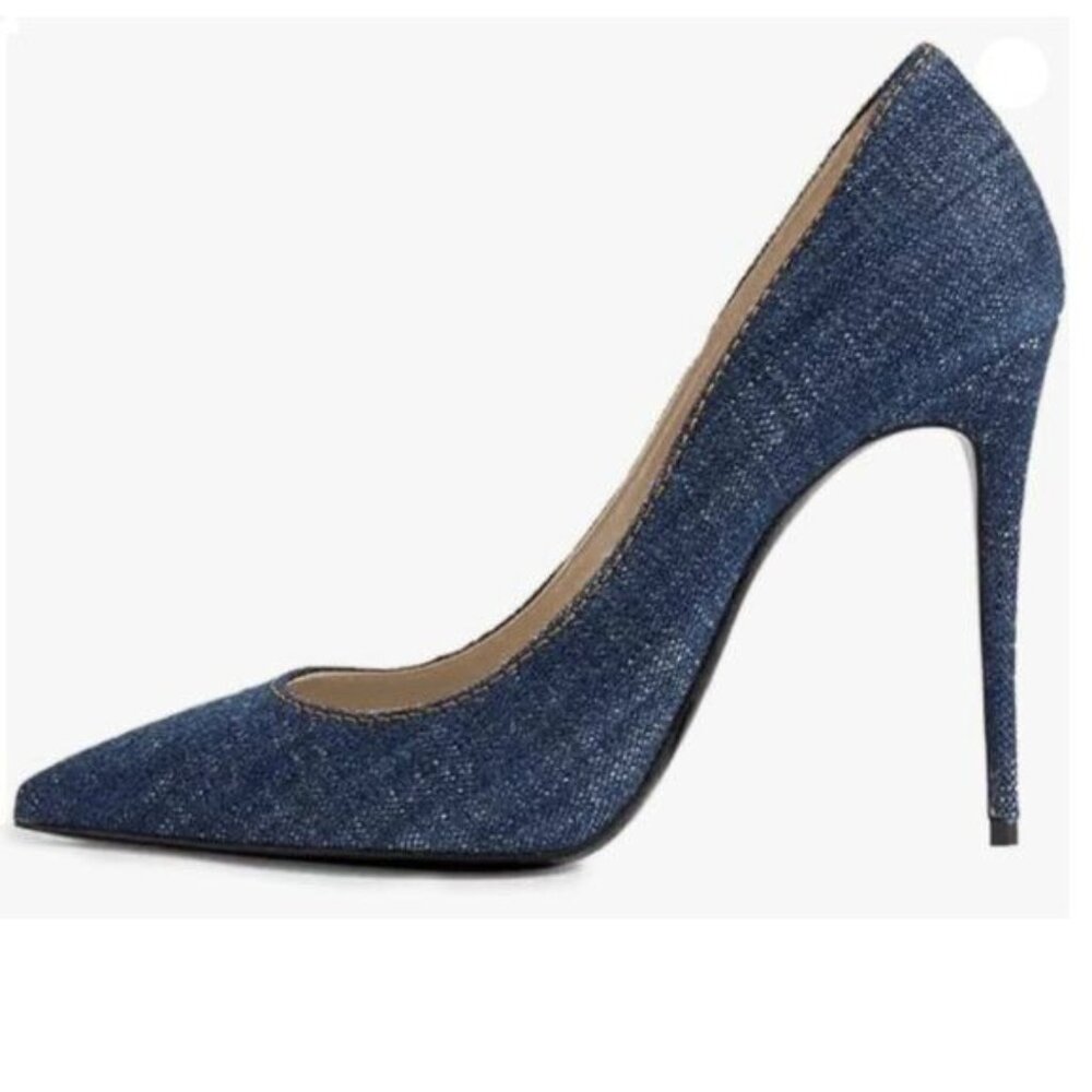 Milooey shoes Womens Sexy Pointed Toe Pumps Stiletto High Heels Jeans Blue Shoes